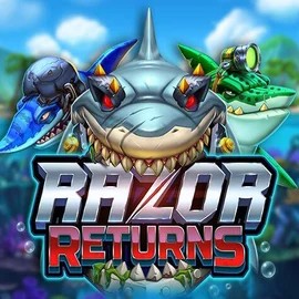 Razor Returns slot logo by Push Gaming at Boomzino Casino